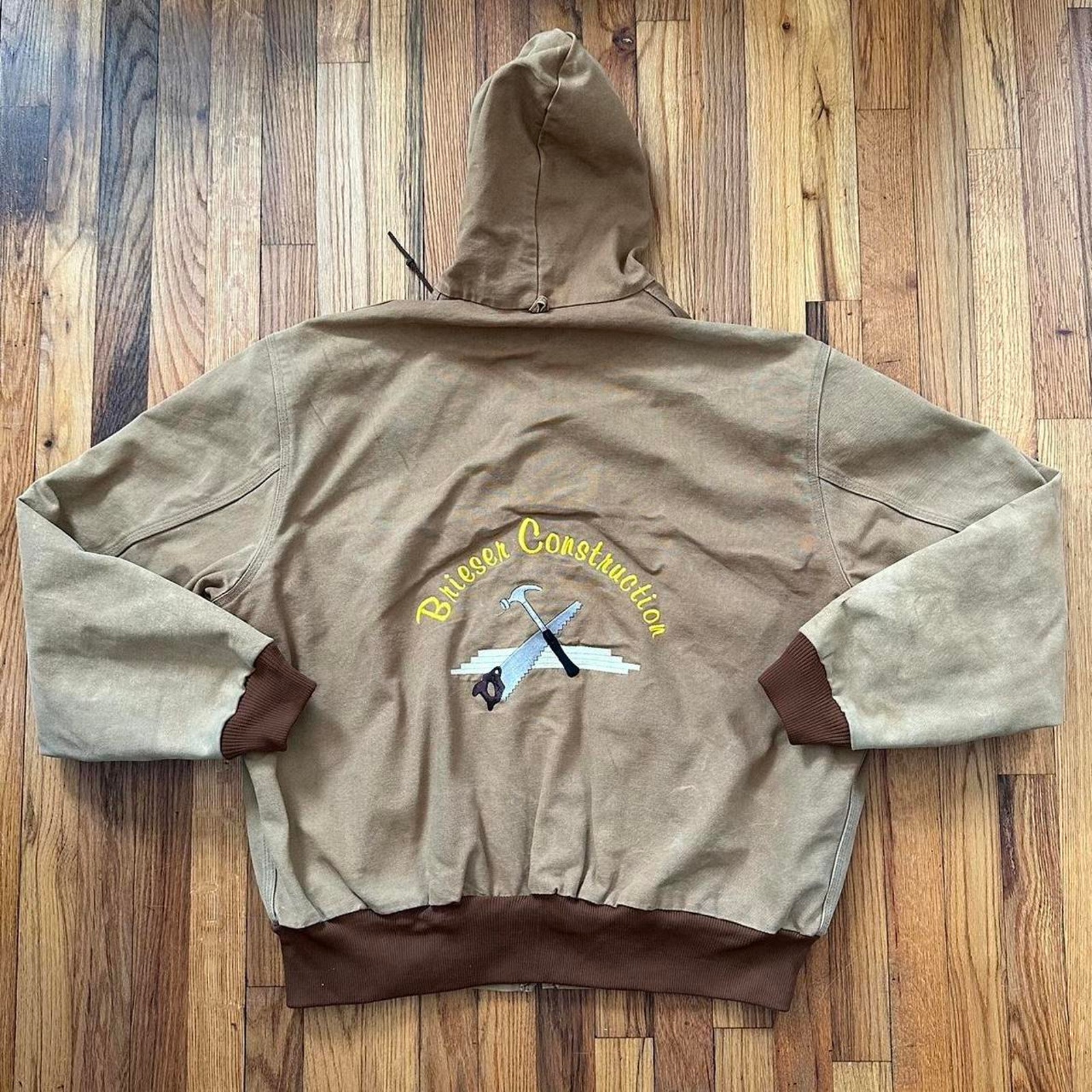 Vintage 1999 J03 Carhartt Jacket Distressed Faded Tan Construction Tool size 2XL