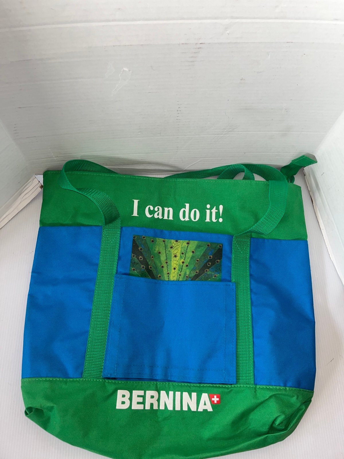 Bernina Blue & Green Peacock Colored 'I Can Do It' Sewing Carrying Tote Bag