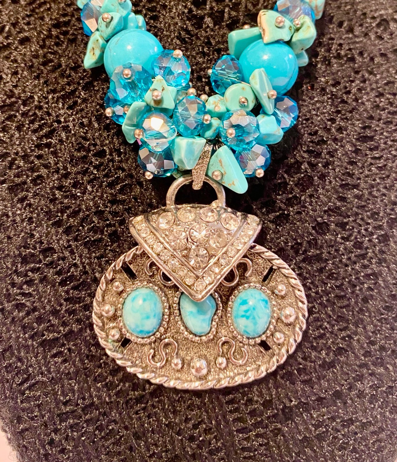 Vintage beautiful turquoise and silver statement necklace with a large pendant.