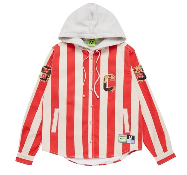 Supervsn Striped Hooded Overshirt 'Red/White' Jacket Size S