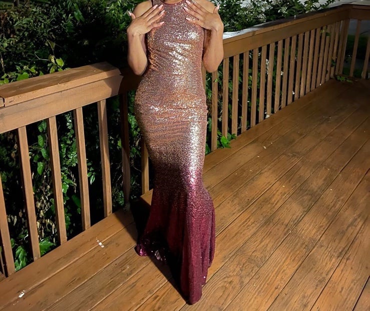 Lulus Infinite Dreams Burgundy and Rose Gold Ombre Sequin Maxi Dress