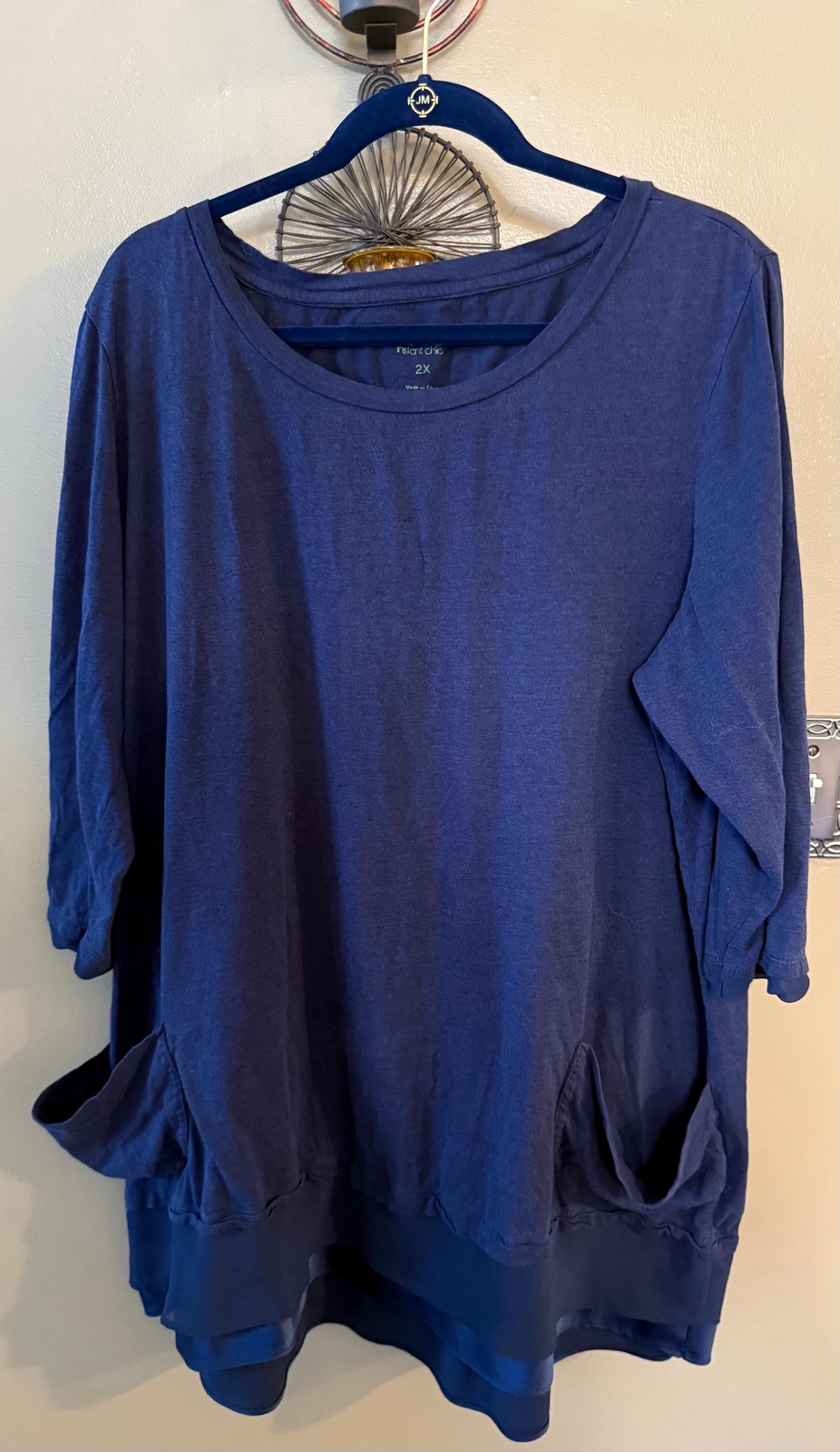 LOGO by Lori Goldstein Plus Size 2X Navy Blue Tunic Top with Pockets - Layered H