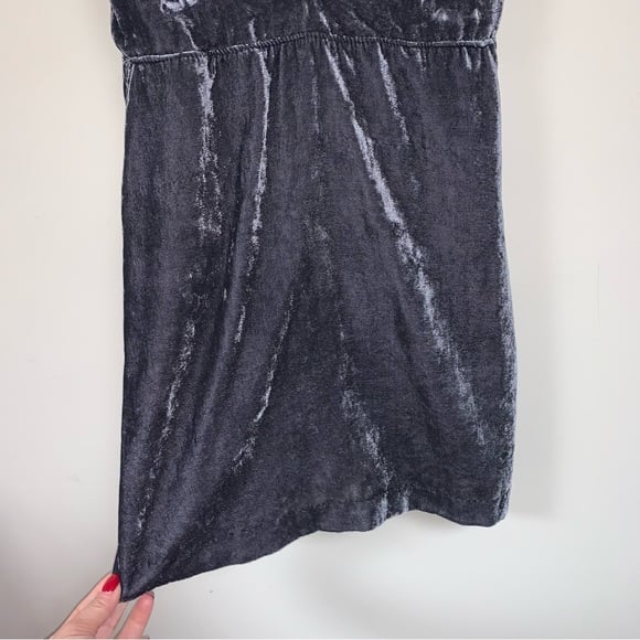FREE PEOPLE Velvet Mini Dress Women’s Medium Gray Plunge V Neck Boho Jumper