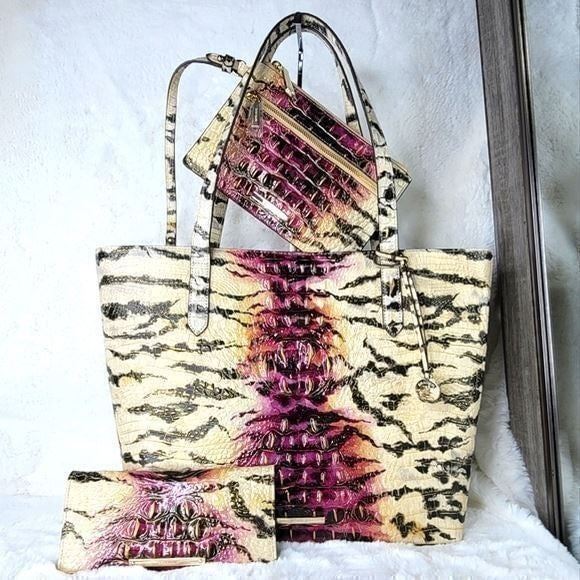 NWT BRAHMIN 3 SET Rare Melbourne Leather Embossed Designer Purse Bag Wallet +