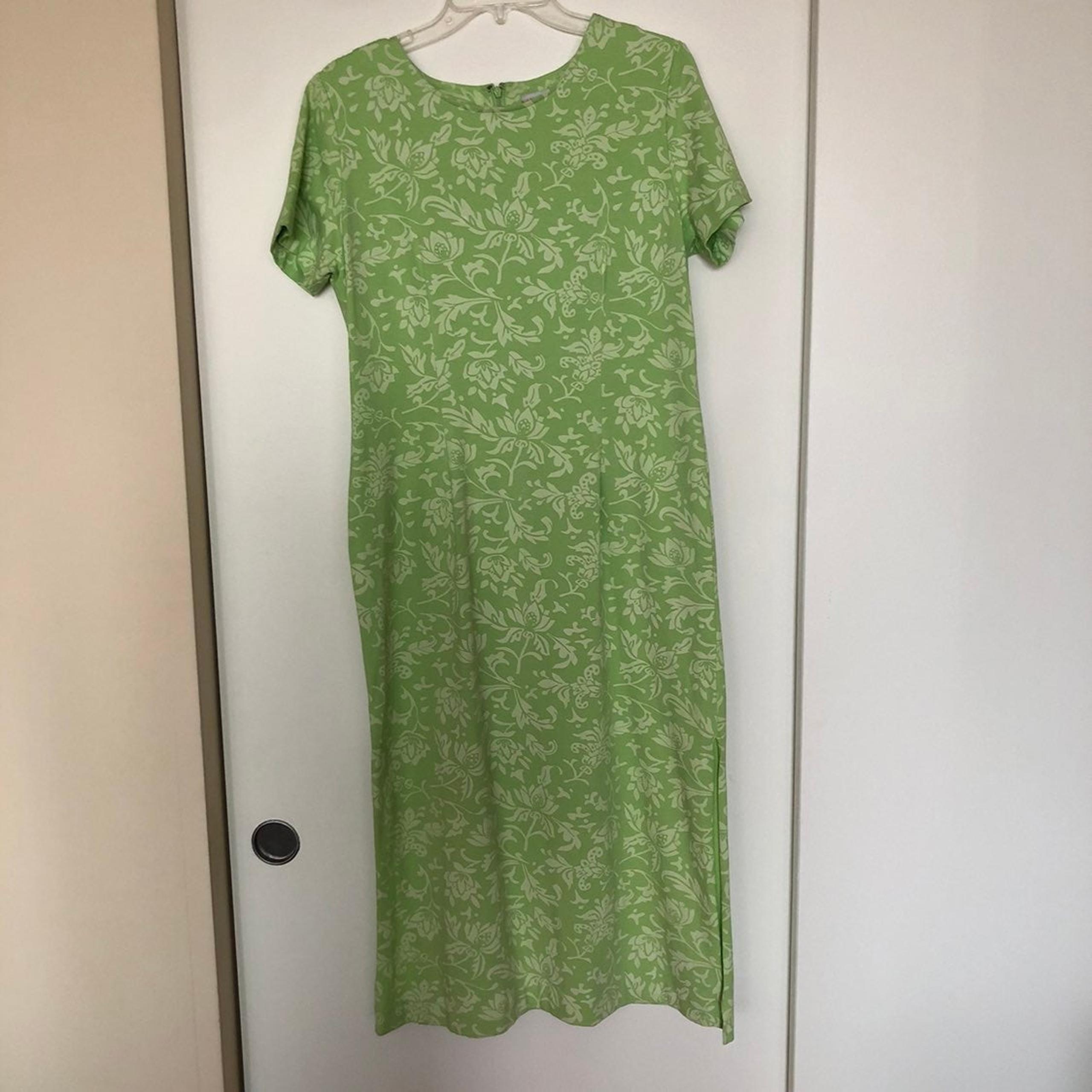 COLDWATER CREEK LONG DRESS GREEN WITH WHITE FLORAL PATTERN COTTON  SIZE PM    yy