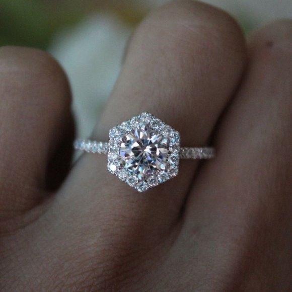 NEW Stamped 925/18K Hexagon Diamond Ring