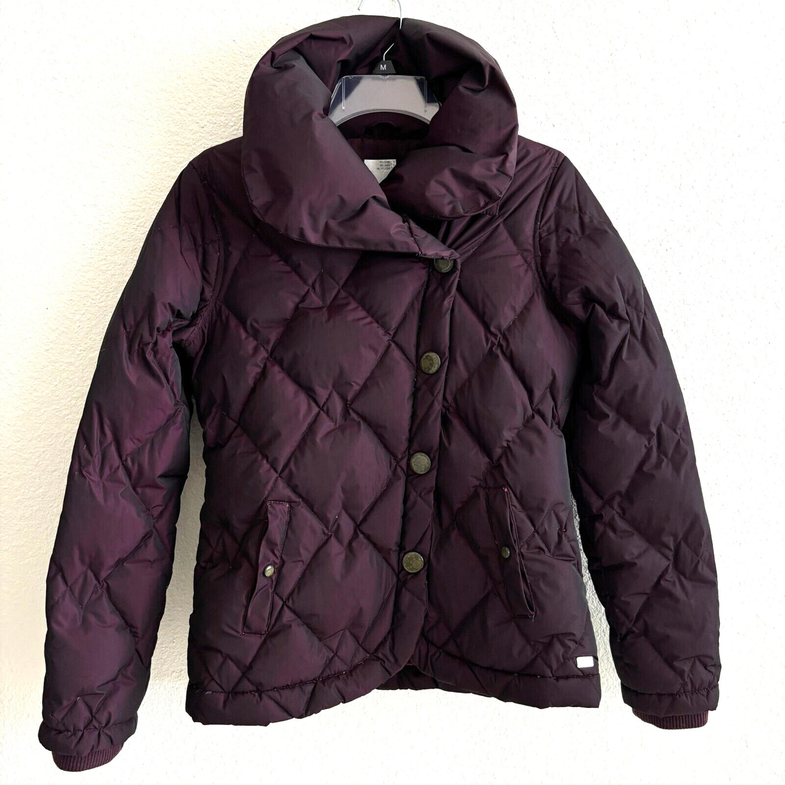 Oakley Women Small 36" Burgundy Pockets Down Snap Wrap-Around-Neck Puffer Jacket