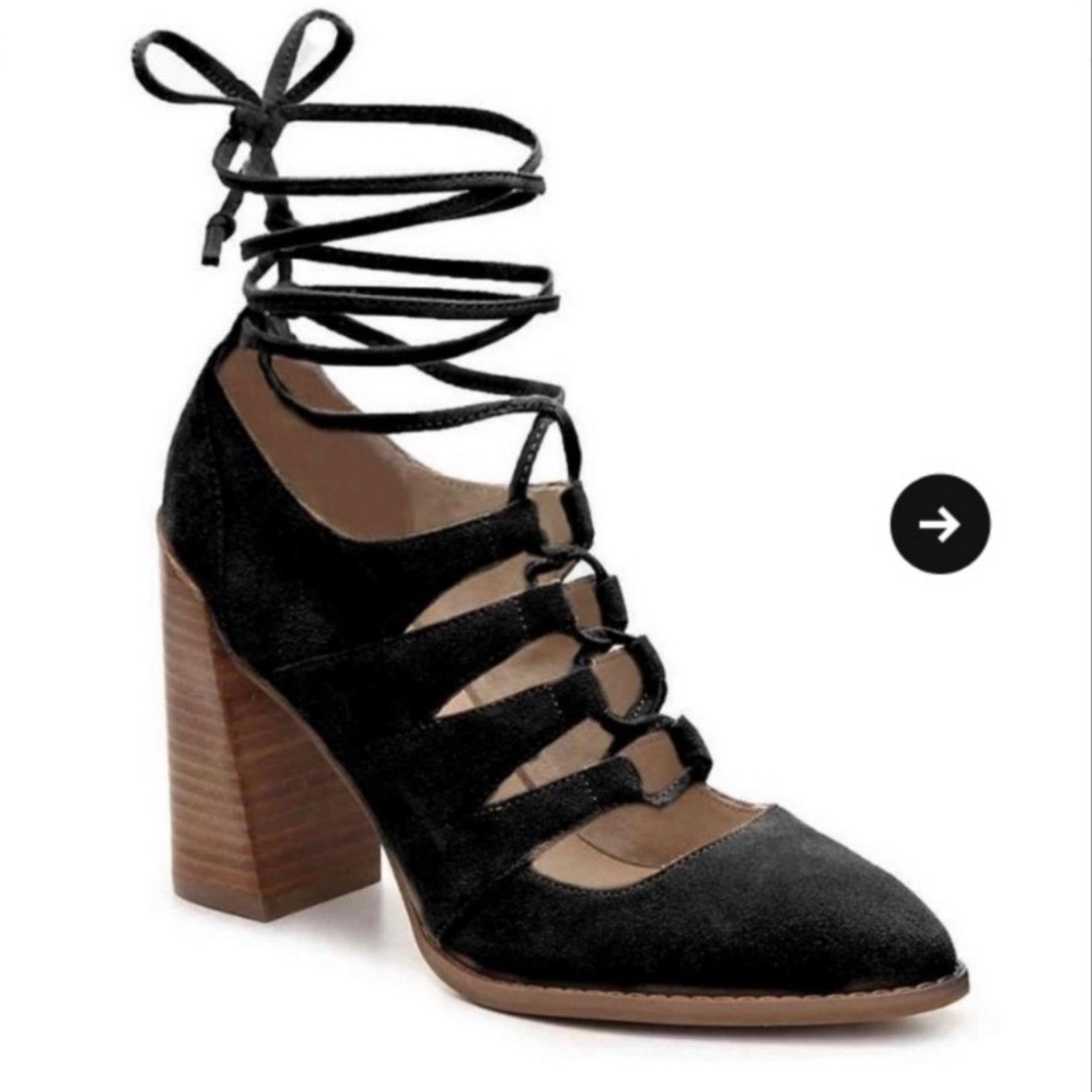 Seychelles Lace Up Ghillie Heel Size 9 NWOT Black Suede