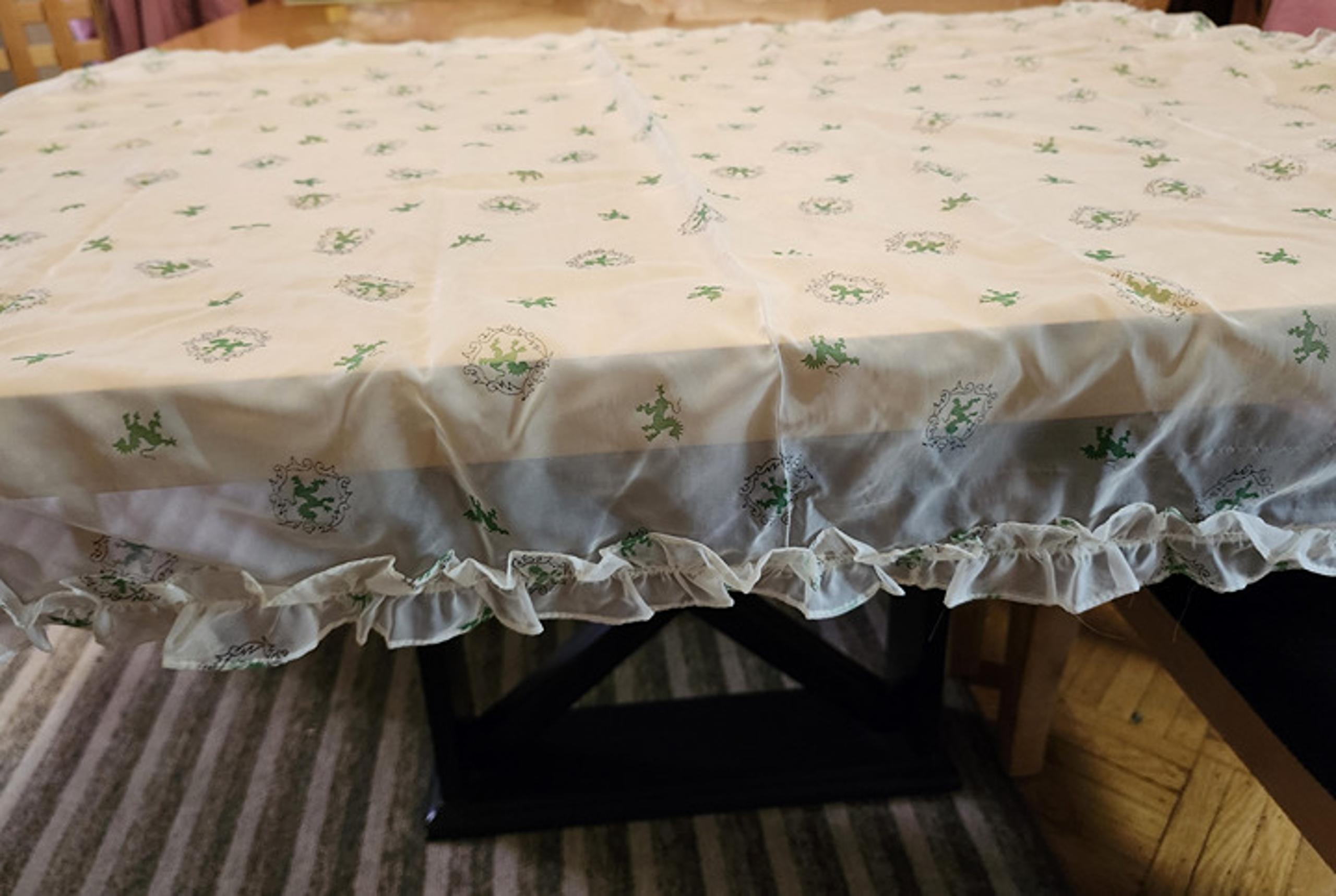 Vintage Handmade Sheer Tea Tablecloth with Dragon Motif