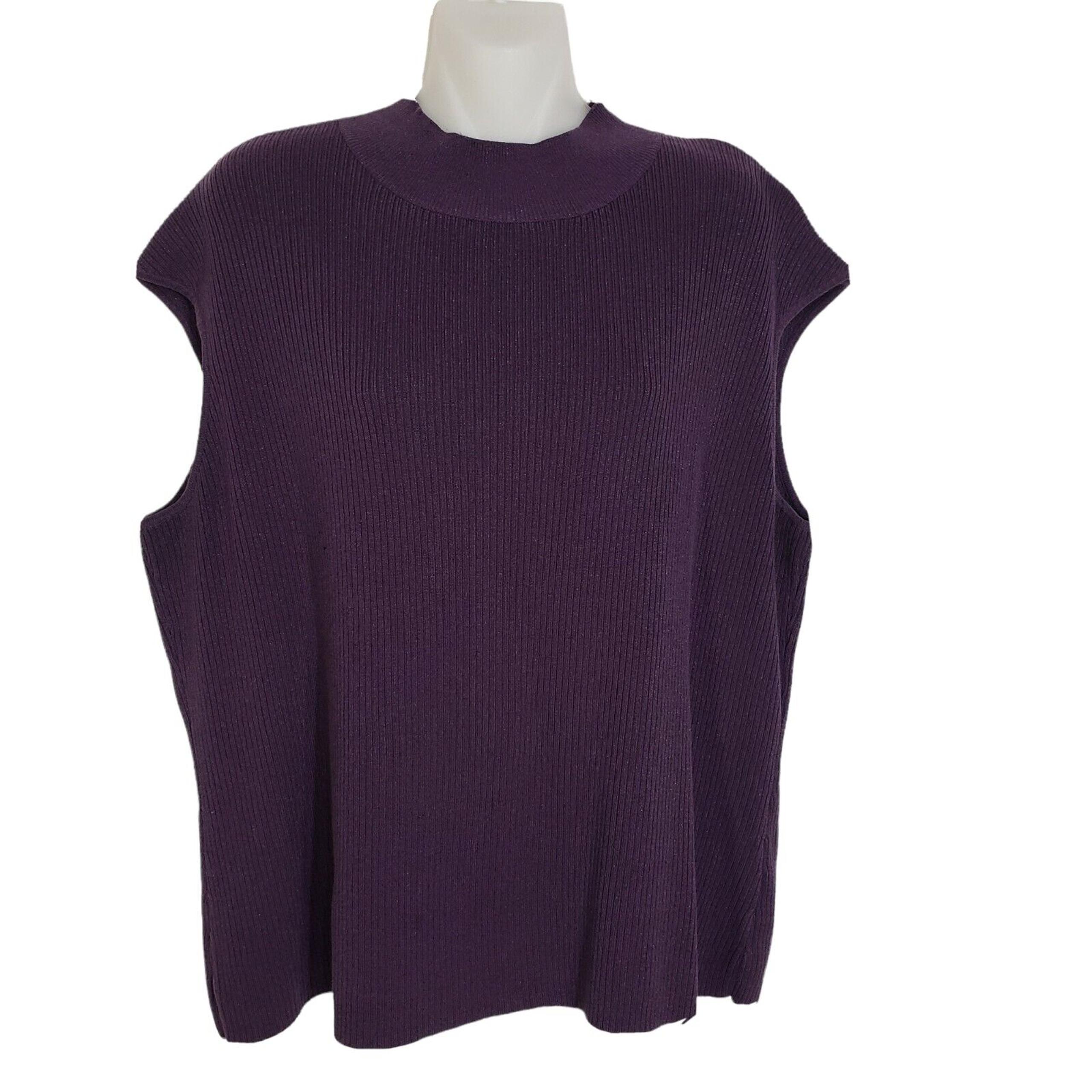 Coldwater Creek Womens Sweater XL 18 Purple Silk Blend Sleeveless Ribbed Mock