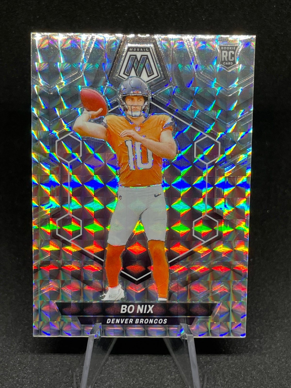 2024 Panini Mosaic Bo Nix RC Silver Mosaic Prizm # 312 Denver Broncos