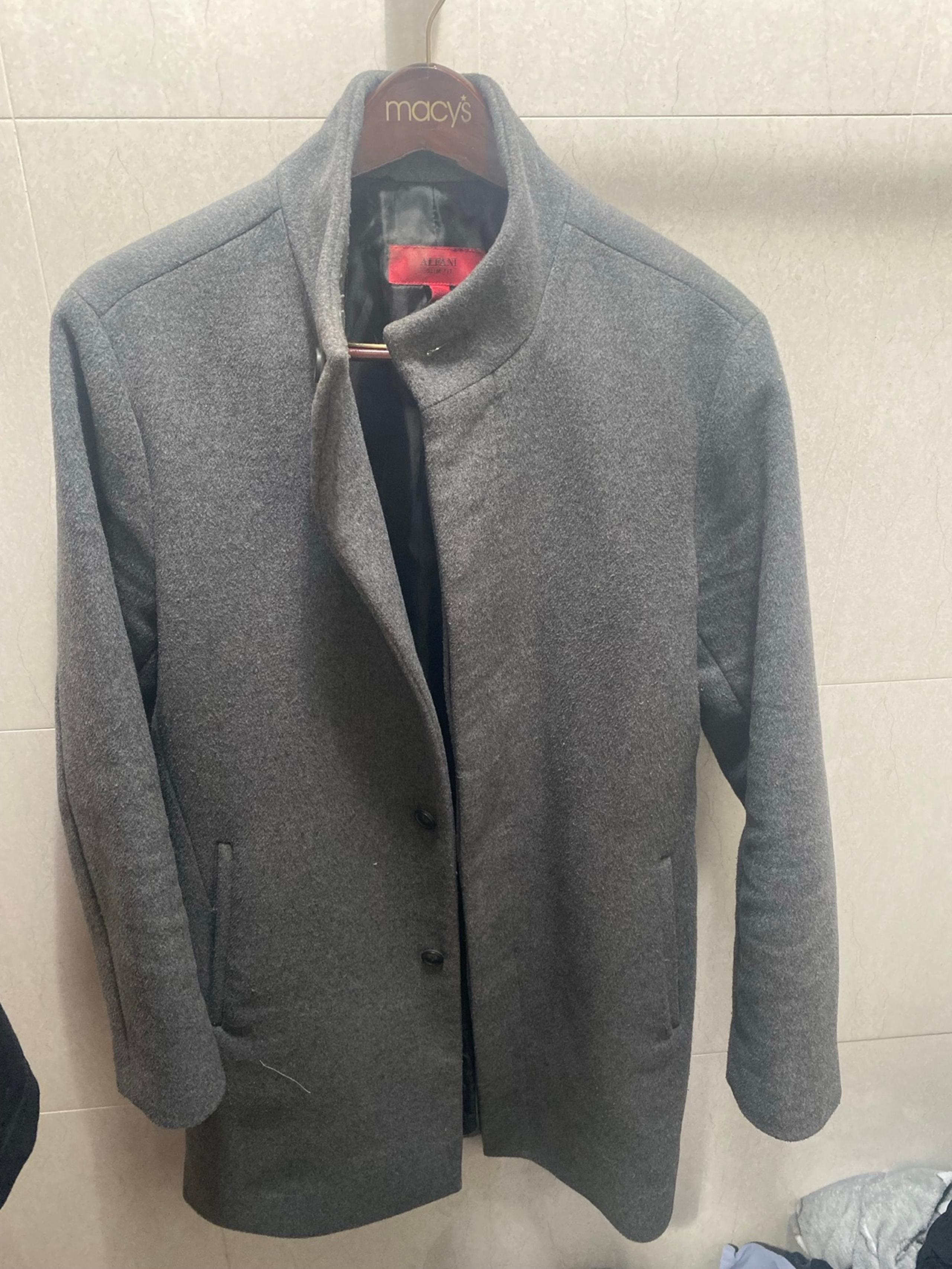 Alfani Grey Over / Car Coat S Slim Fit Mens