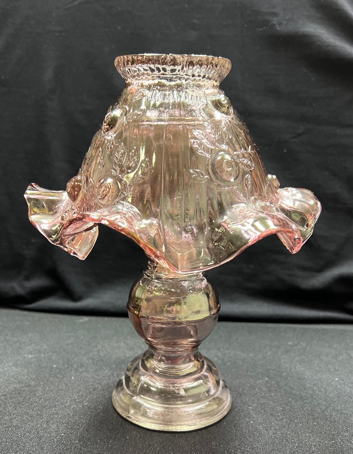 Fenton Art Glass Cabbage Roses Fairy Candle Lamp Dusty Pink