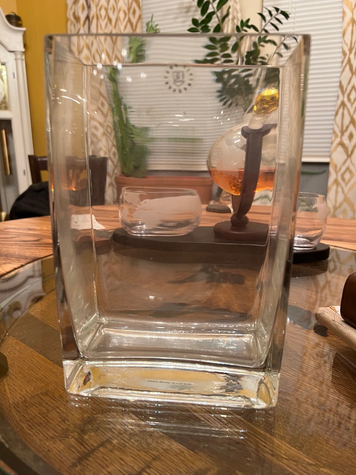 Living Quarters Small Rectangular Glass Vase, Heavy,  9” Tall, 5 3/4” Wide