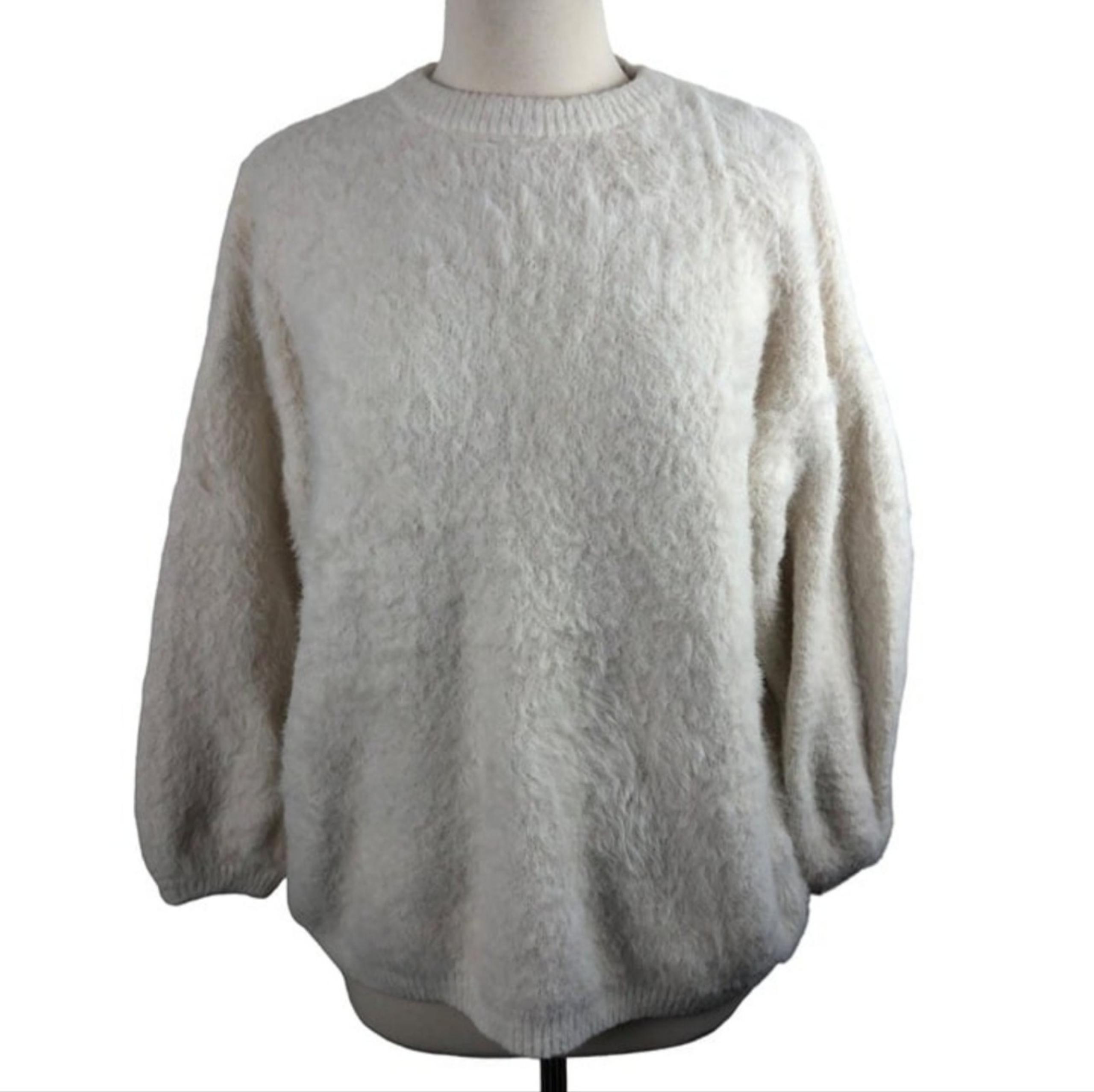 Easel Womens Ultra Soft Wool Cotton Crewneck Pullover White Sweater Size Small
