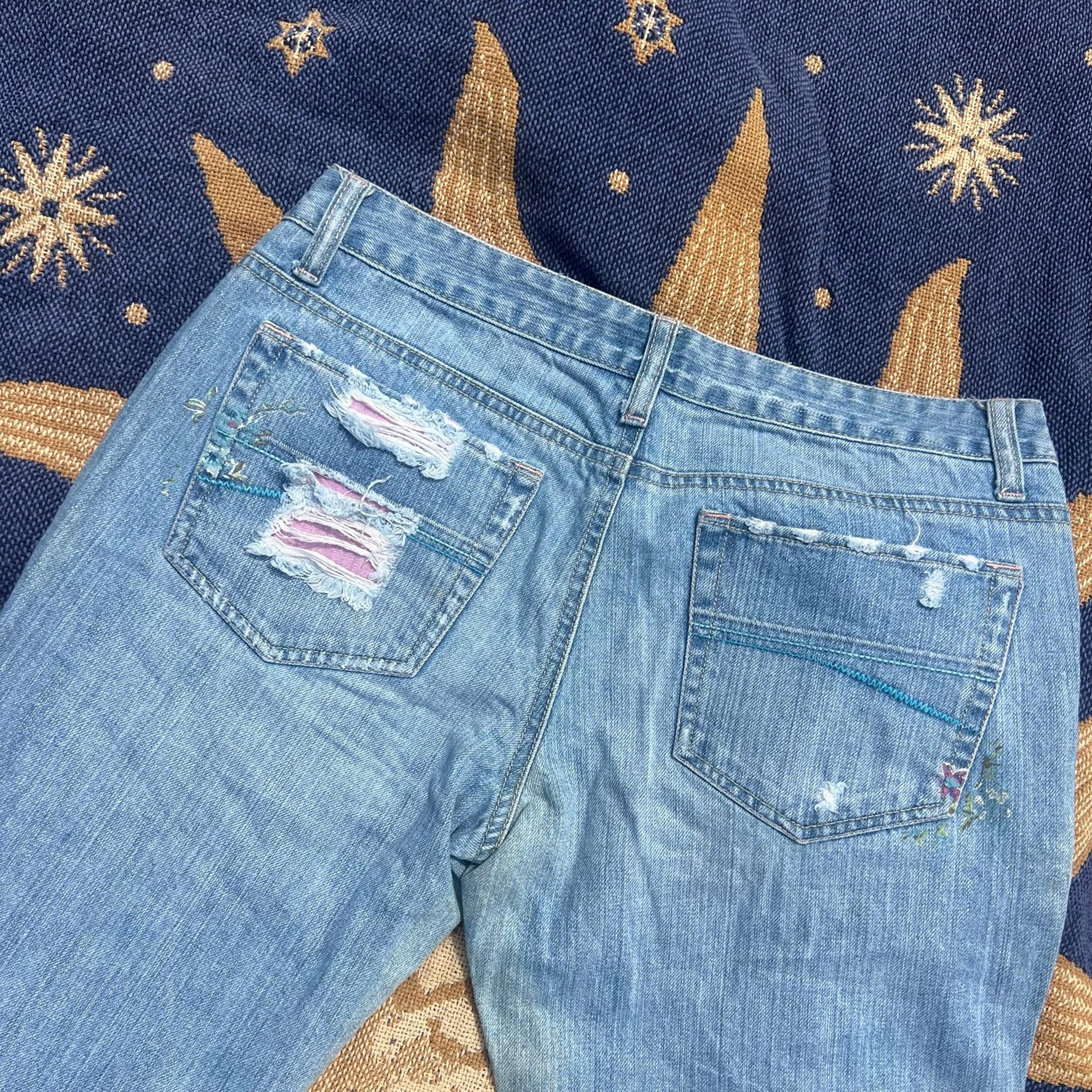 Vintage Y2K Floral Embellished Low-rise Aeropostale Flare Denim Jeans