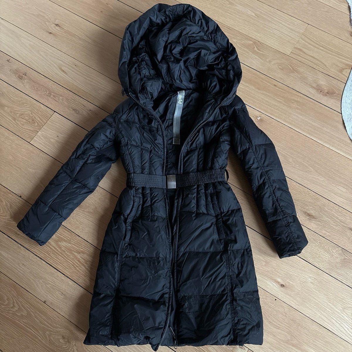 add Down Icon 10 Belted Puffer Coat w/Hood Black Size 4