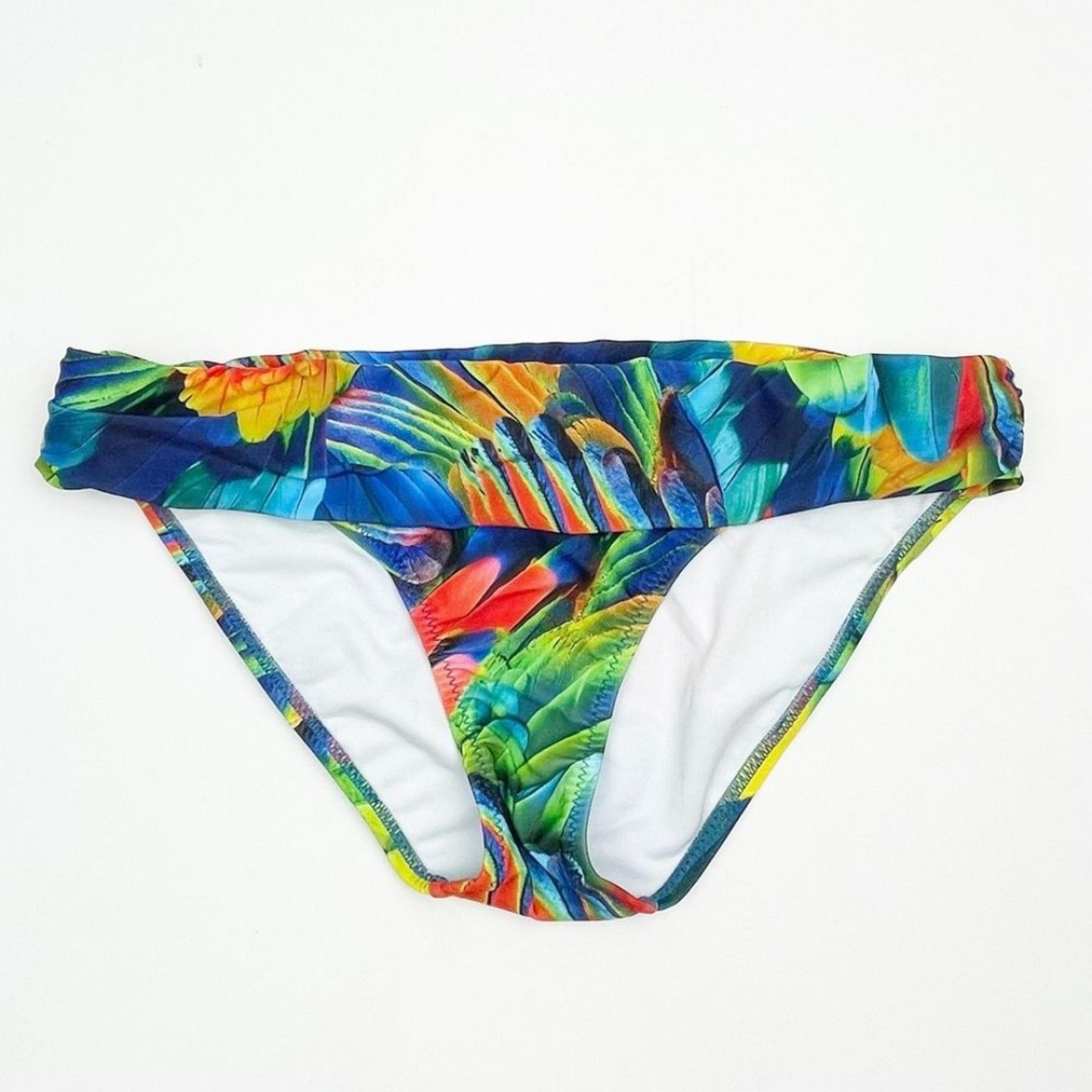 ABS Allen Schwartz Tropical Parrot Fold-Over Shirred Side Bikini Bottoms