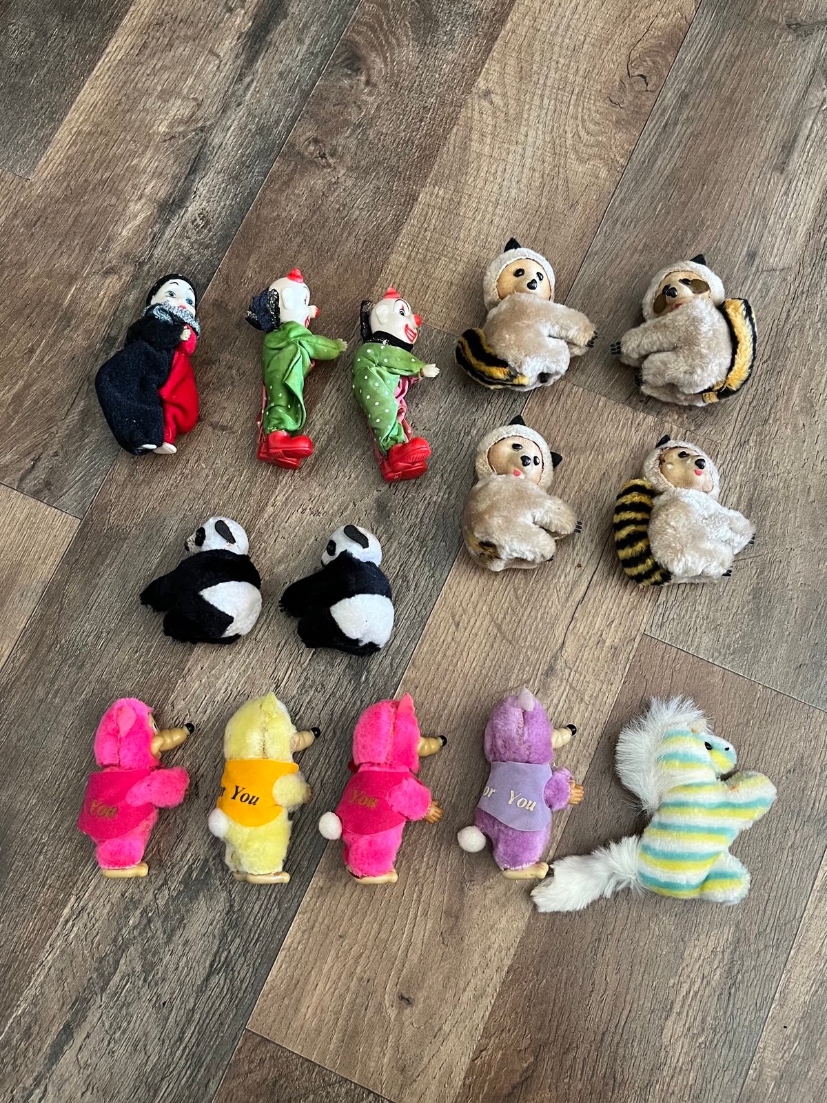 Vintage Clip On Plush Pencil Hugger Lot 1970's 1980's Animal Clown Panda Raccoon