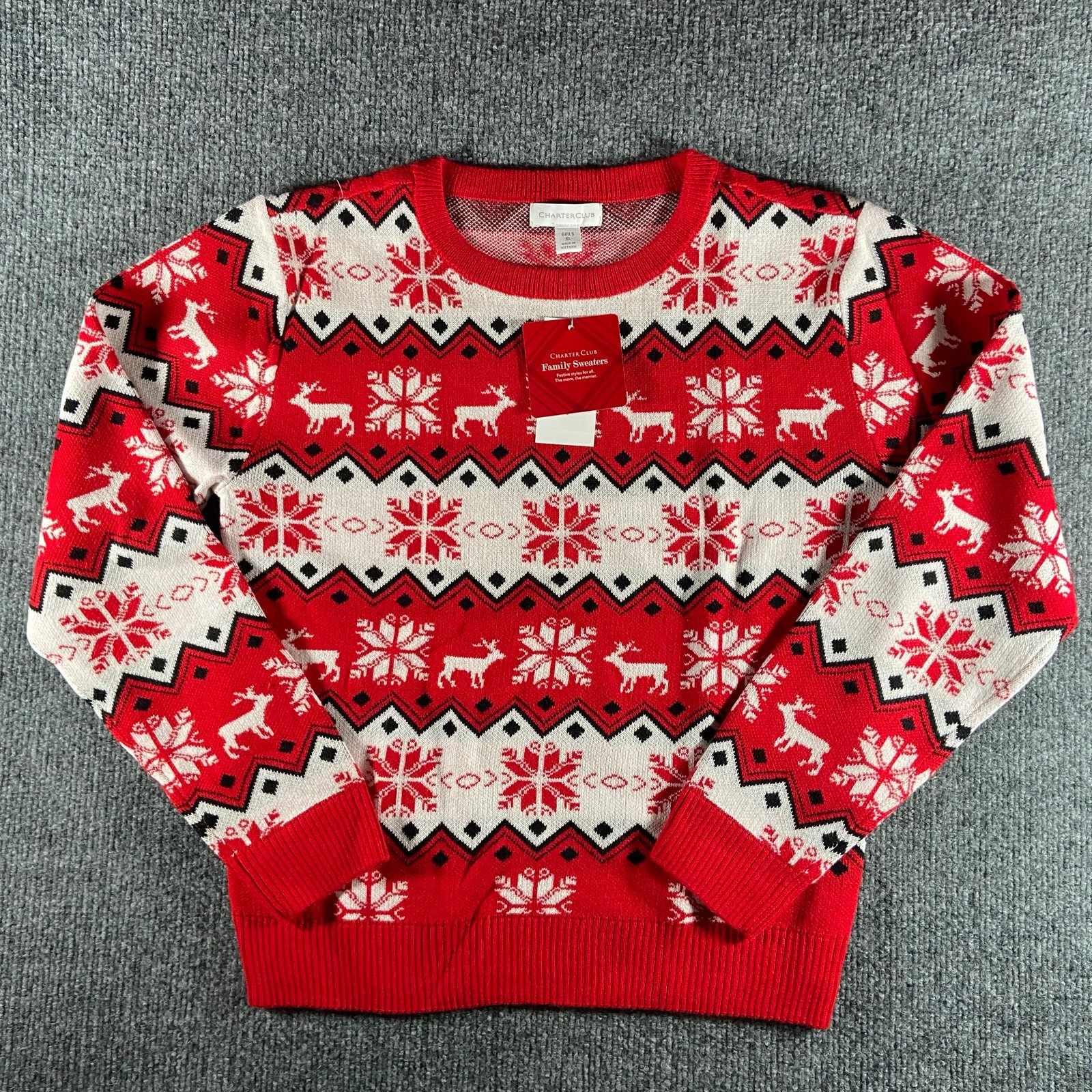 Girls Charter Club  Reindeer/Snow Flake Christmas Long Sleeve Knit Sweater XL