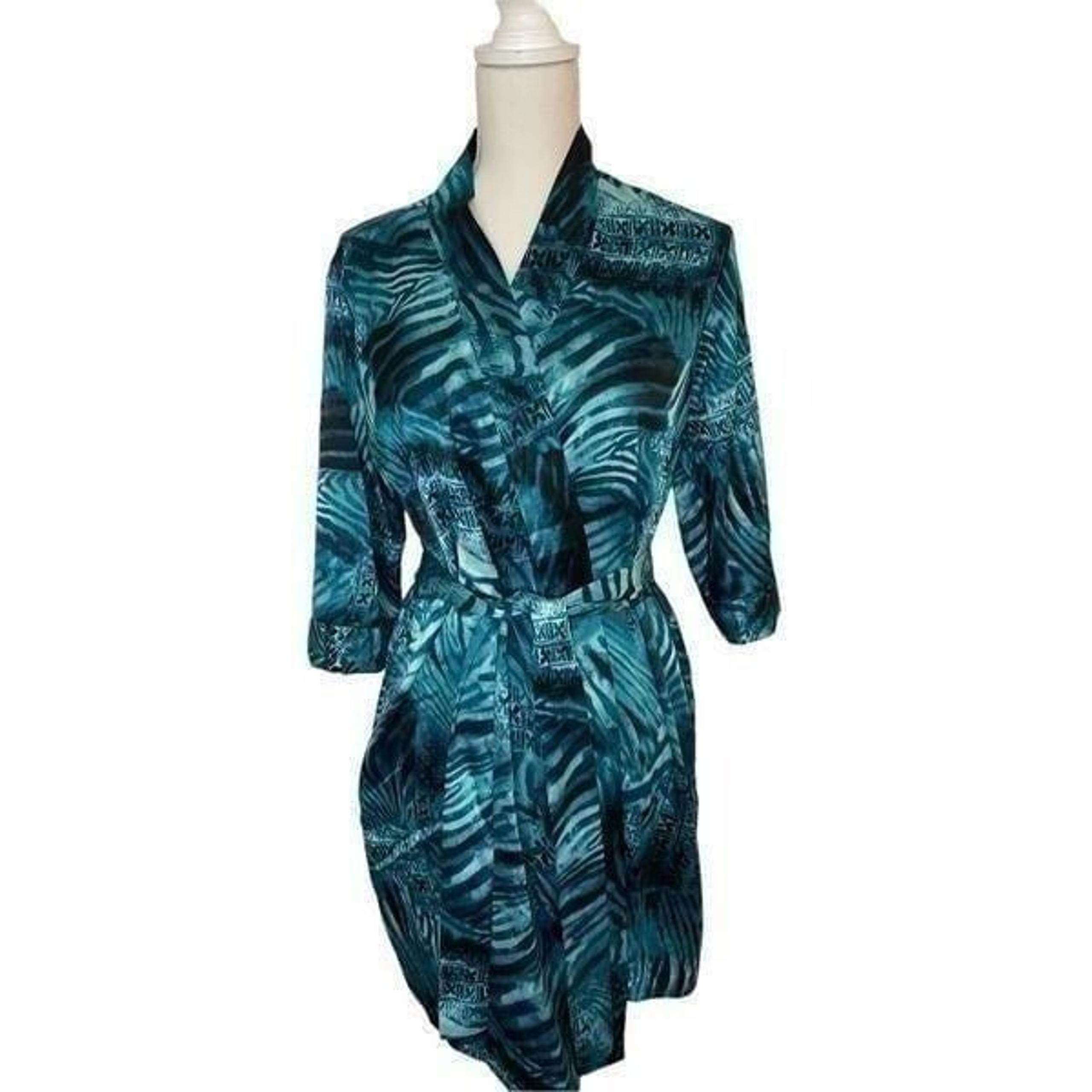 Cabernet Women’s Satiny Kimono/ Robe/ Sleepwear Teal Green Size S
