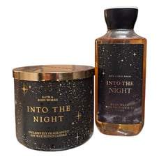 Bath And Body Works INTO THE NIGHT 3 Wick Candle & Body Wash Set