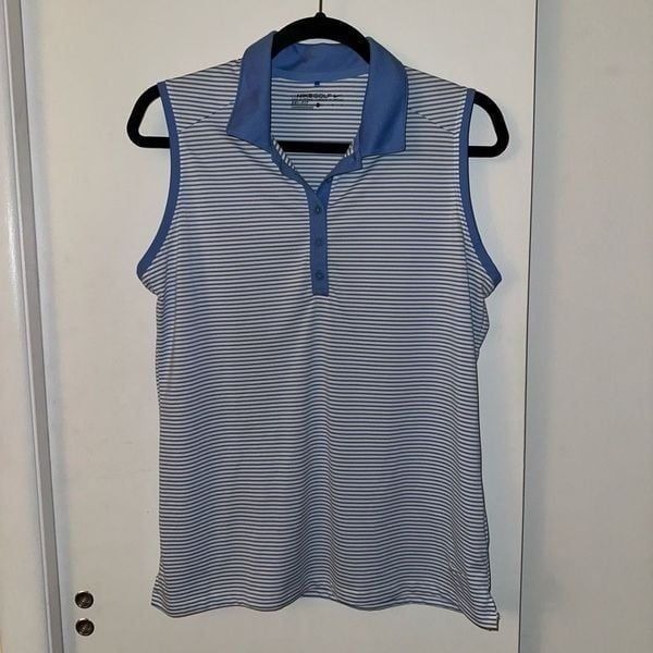 Nike Golf Women’s Blue White Striped Collared Drifit Tank Top Large NWOT