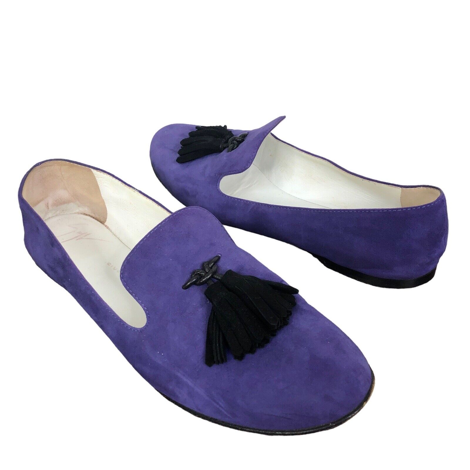Giuseppe Zanotti Women's Size 37.5 Suede Black Tassel Slip On Loafers Flats