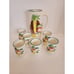 Vintage Juice set of 7 pitcher 9” and 6 cups 3.5” Handpainted Fruit basketweave