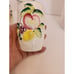 Vintage Juice set of 7 pitcher 9” and 6 cups 3.5” Handpainted Fruit basketweave