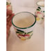 Vintage Juice set of 7 pitcher 9” and 6 cups 3.5” Handpainted Fruit basketweave