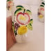 Vintage Juice set of 7 pitcher 9” and 6 cups 3.5” Handpainted Fruit basketweave