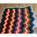 VTG Chevron Afghan Blanket LARGE 69X52 Zig Zag Green Black Tan Granny Core Retro