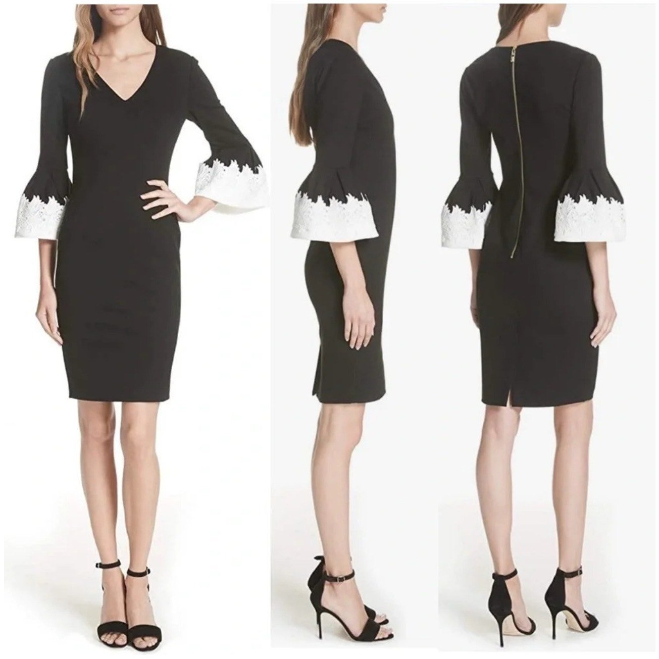 Ted Baker Women's Size 2 Rastrel Bell Sleeve Dress Black Sheath Cocktail