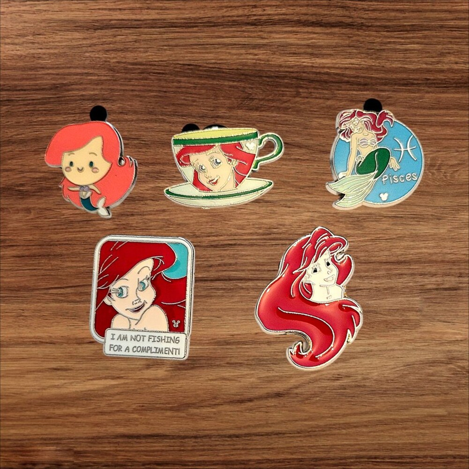 5 Little Mermaid Disney Parks Trading Pins, Plus 2 Bonus Pins