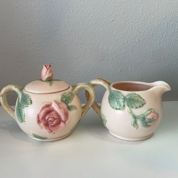Fitz & Floyd FF Blushing Rose Sugar Bowl and Cream