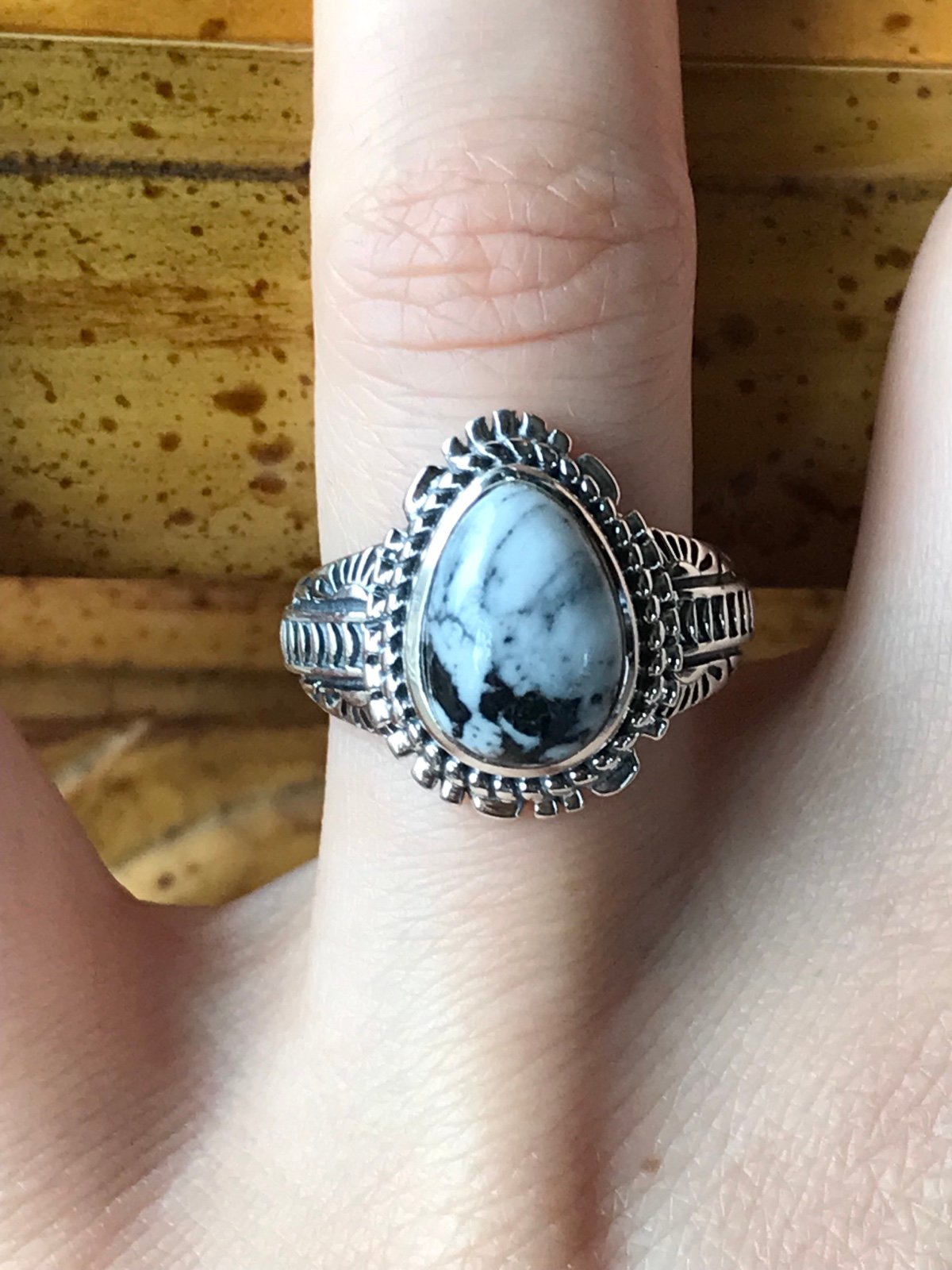 White Buffalo Sterling Silver Ring Size 7