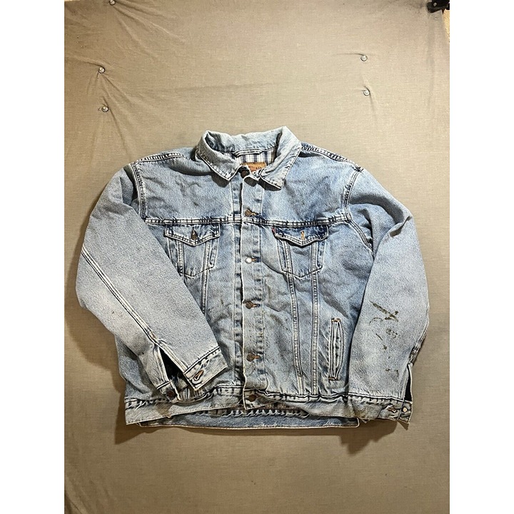Vintage 90s LEVI'S Trucker Jacket Men's XL Flannel Lined Denim Blue Grungy.