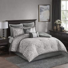 Madison Park Cozy Comforter Set Jacquard Damask Medallion Design Queen