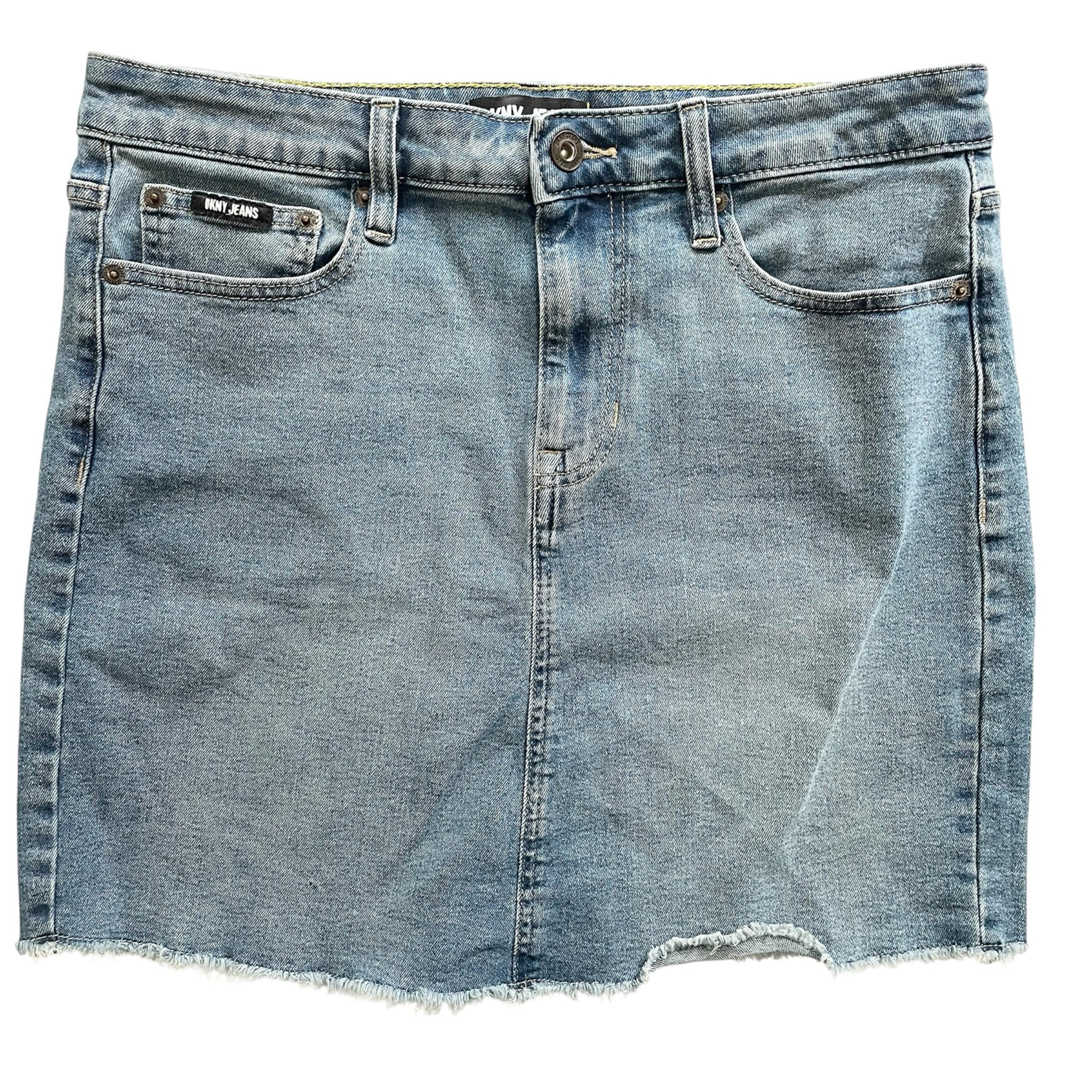 DKNY Jeans Denim Mini Skirt Frayed Hem Light Wash Casual Women's Size 10 Summer
