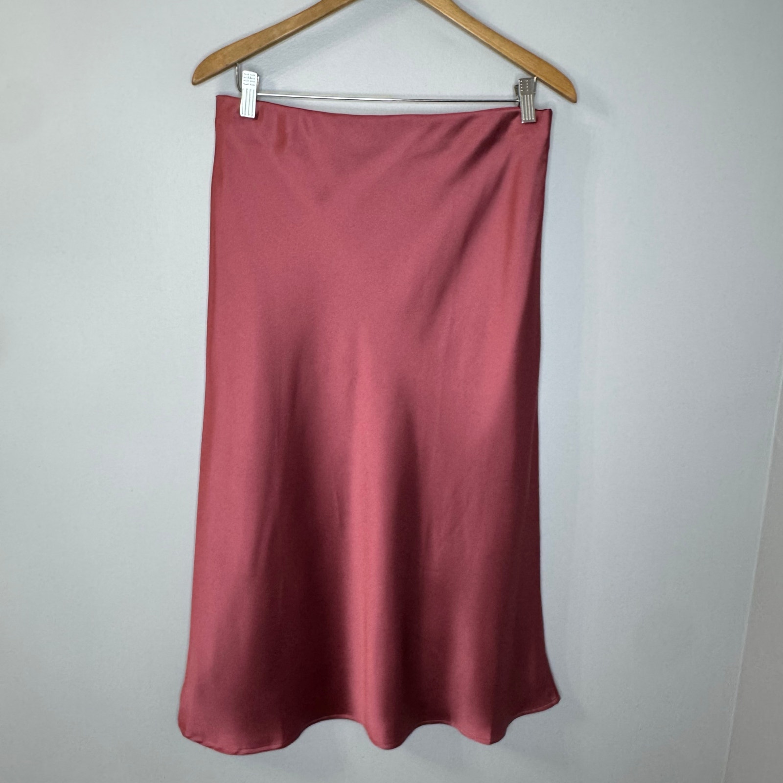 RENEEC. Women Solid Satin High Waist Elastic A Lined Midi Skirt Sz L