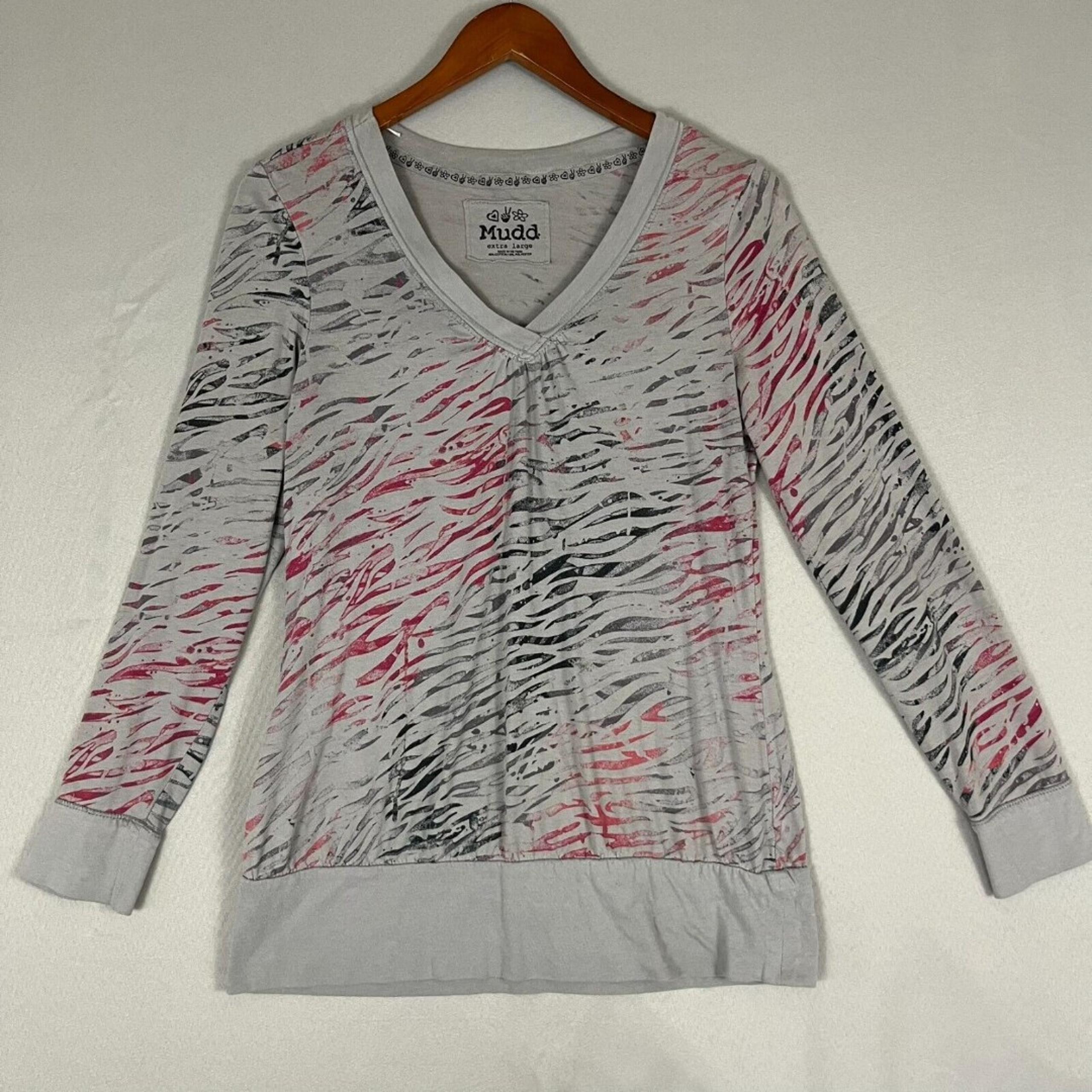 Mudd Sweatshirt Women's XL Pink Black Zebra Print Cotton V-Neck Trashy Y2K