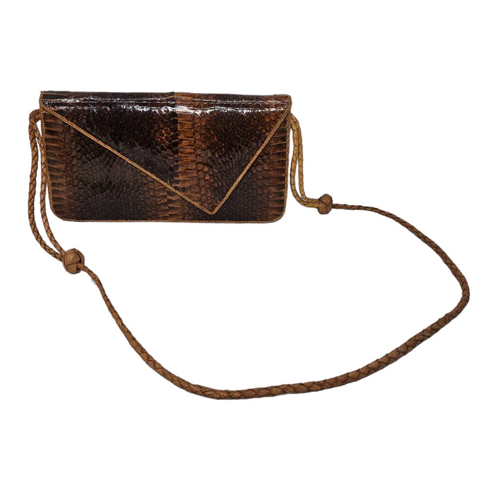 Vintage 80s Deadstock Helena Ross Snakeskin Crossbody Bag Brown Boho Diagonal