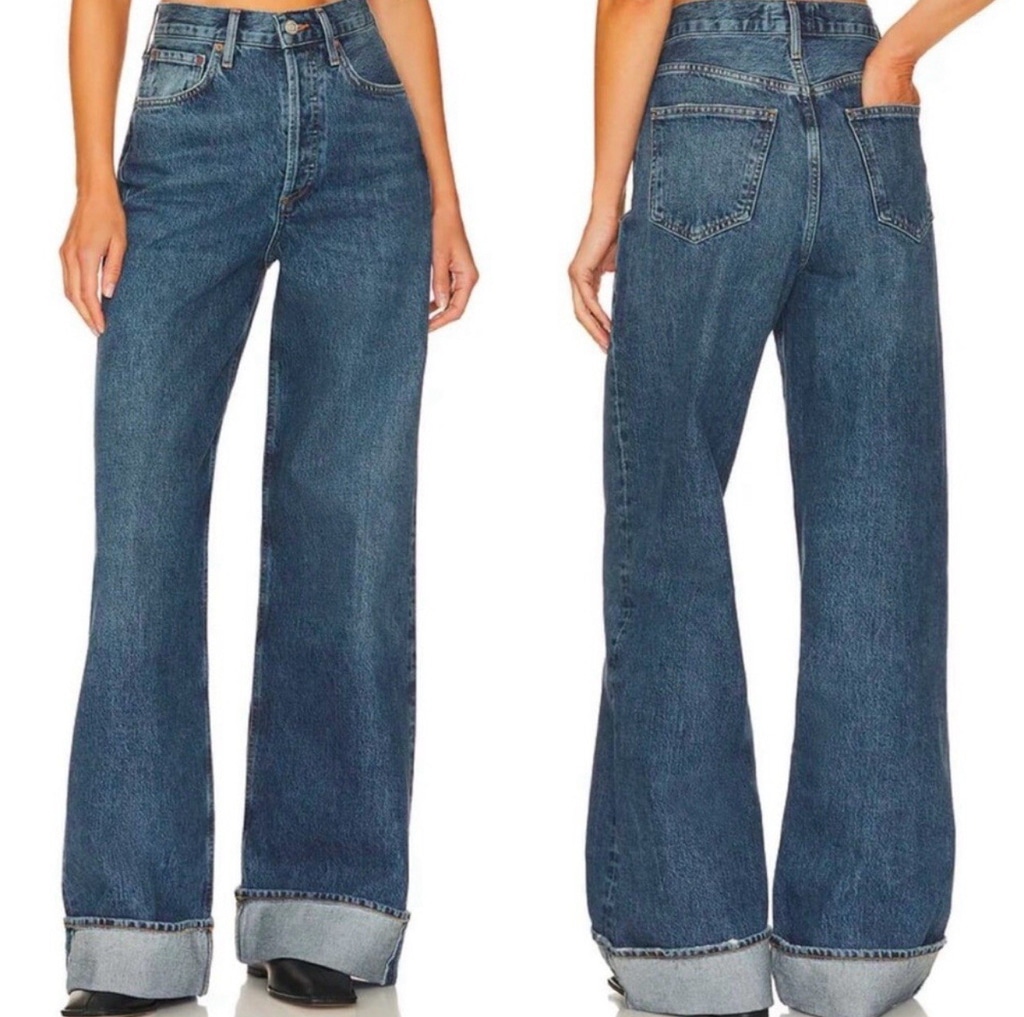 NWOT Agolde Dame Wide Leg Cuffed Hem Jeans Hi-Rise Denim Control Size 25 NEW