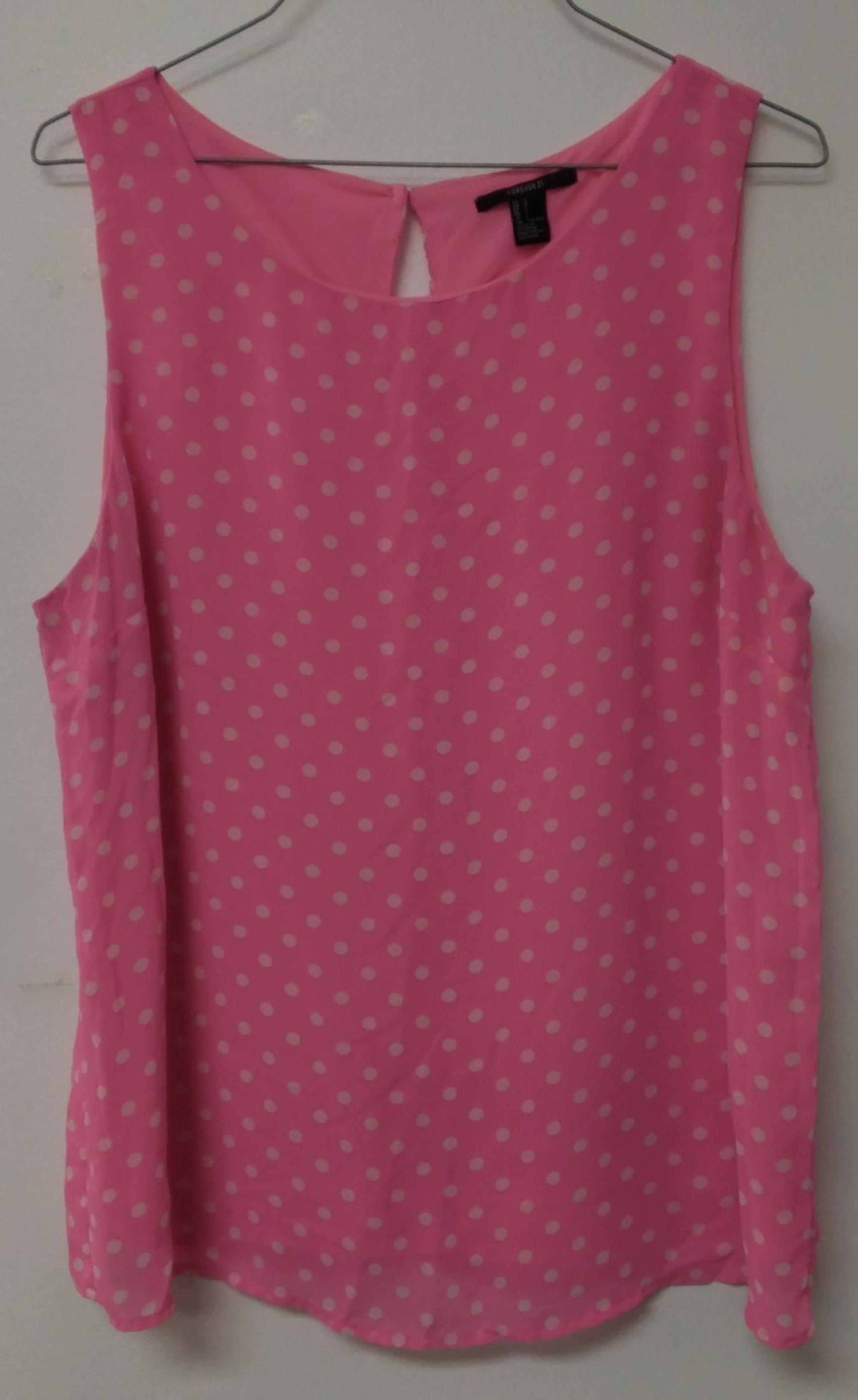 FOREVER 21 Polkadot Neon Pink/White Sleeveless Top Blouse Size L New