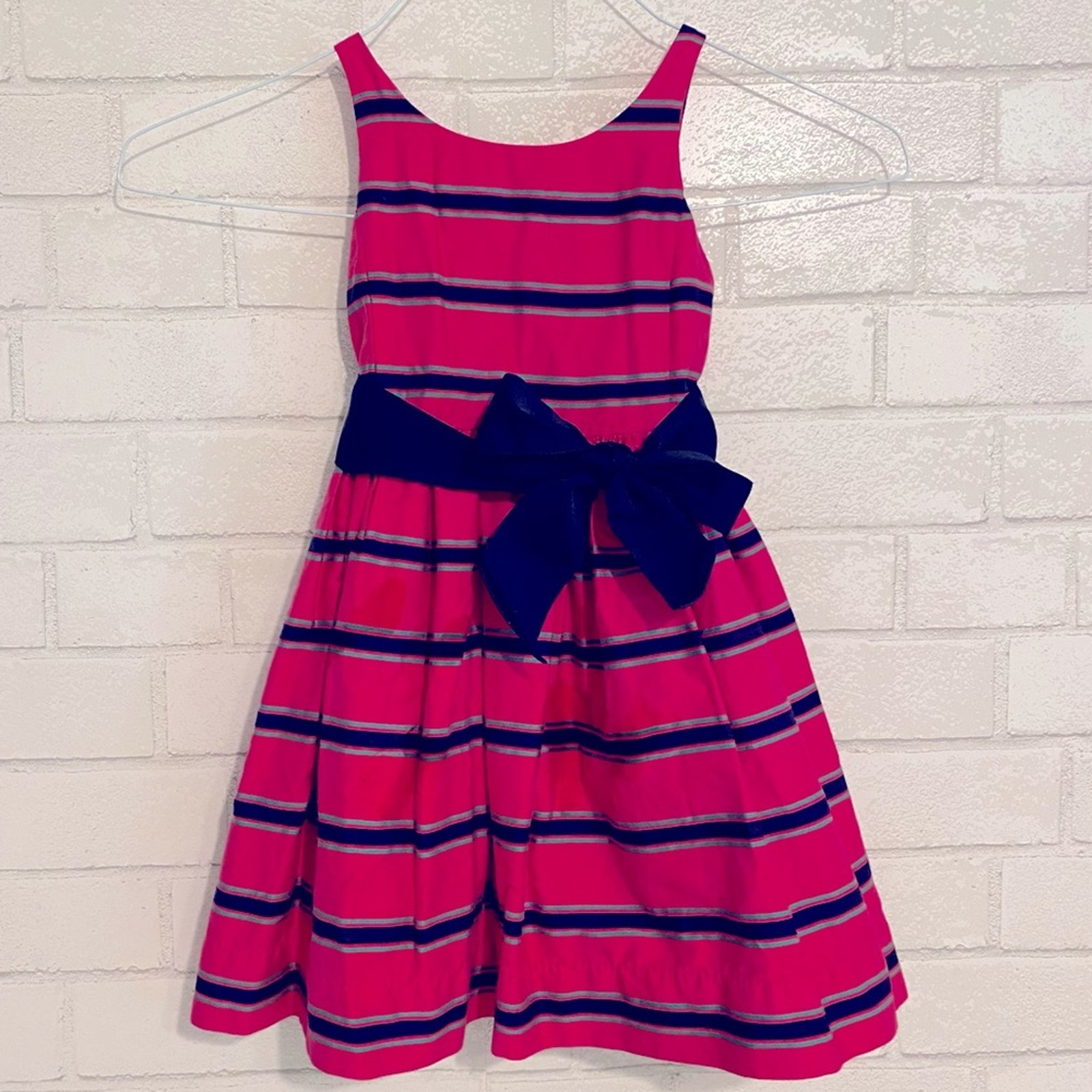 Ralph Lauren 150 Blue Label size 4T Hot Pink & Navy Stripes Formal Dress EUC