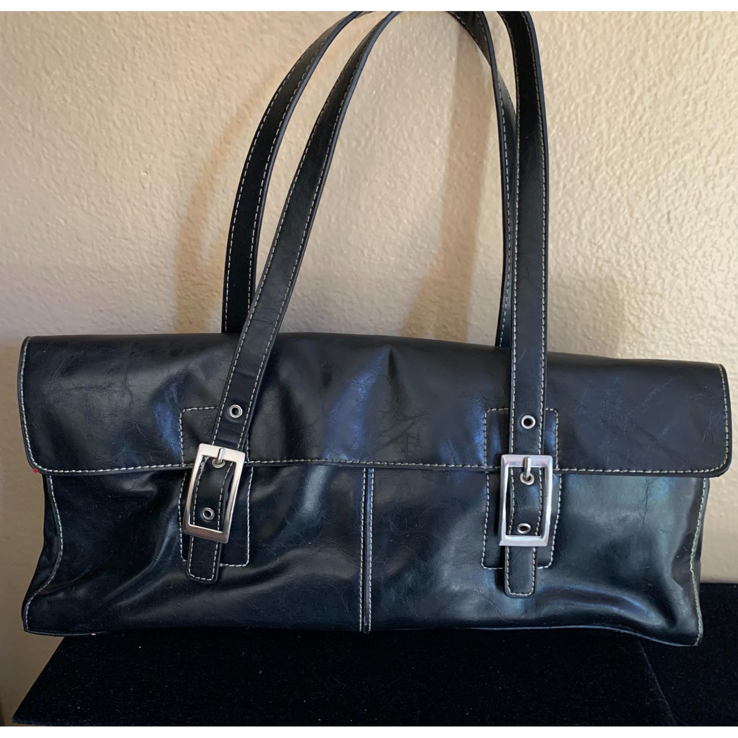 Kenneth Cole Reaction Black Leather Handbag Shoulder Bag Purse Double Handle