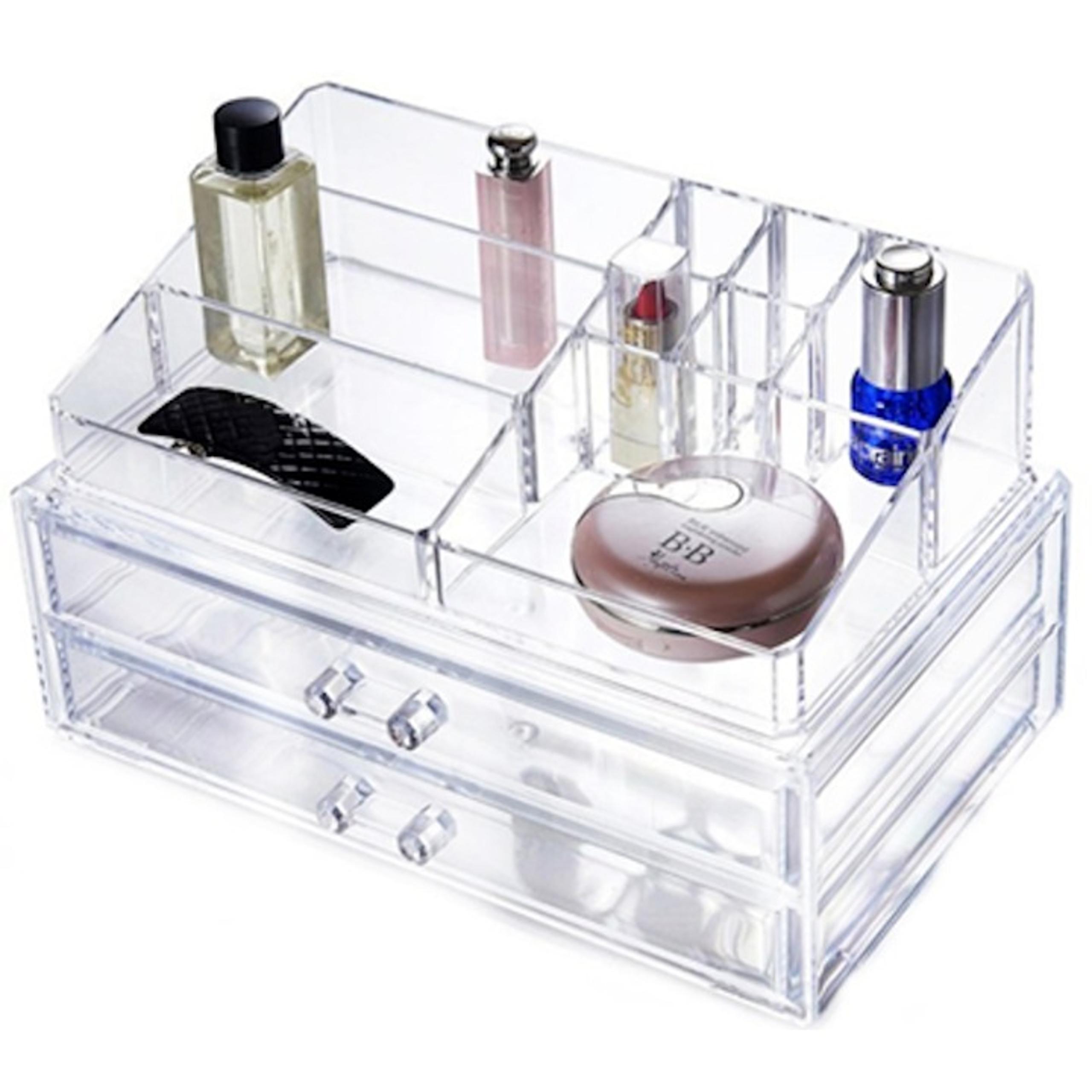 Large Cosmetic Makeup Organizer Holder Storage Box 12" wide 2 pcs 2 Drawer Set