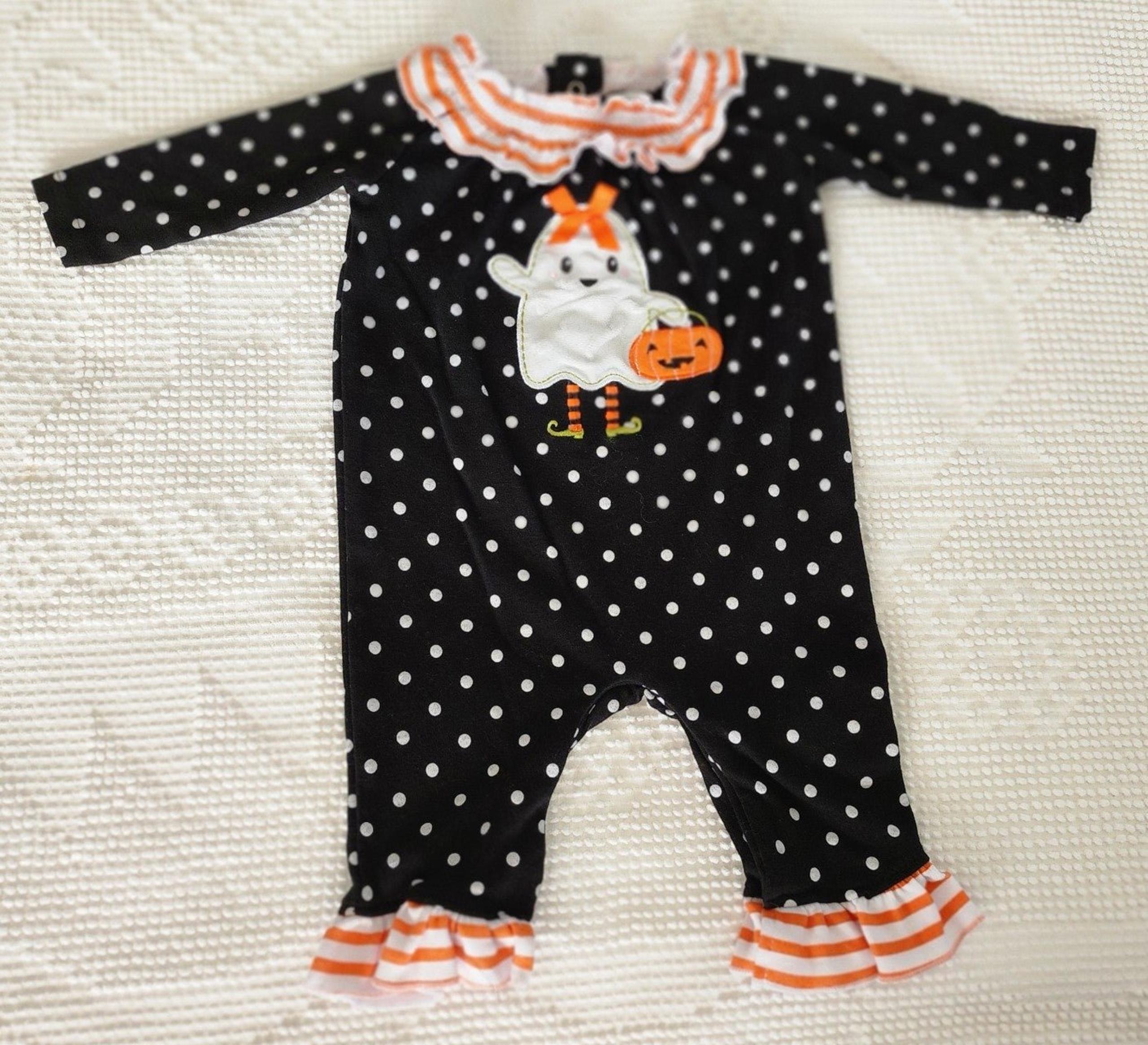 Baby Essentials Embroidered Embellished Halloween Ghost Romper Girls Size 9M