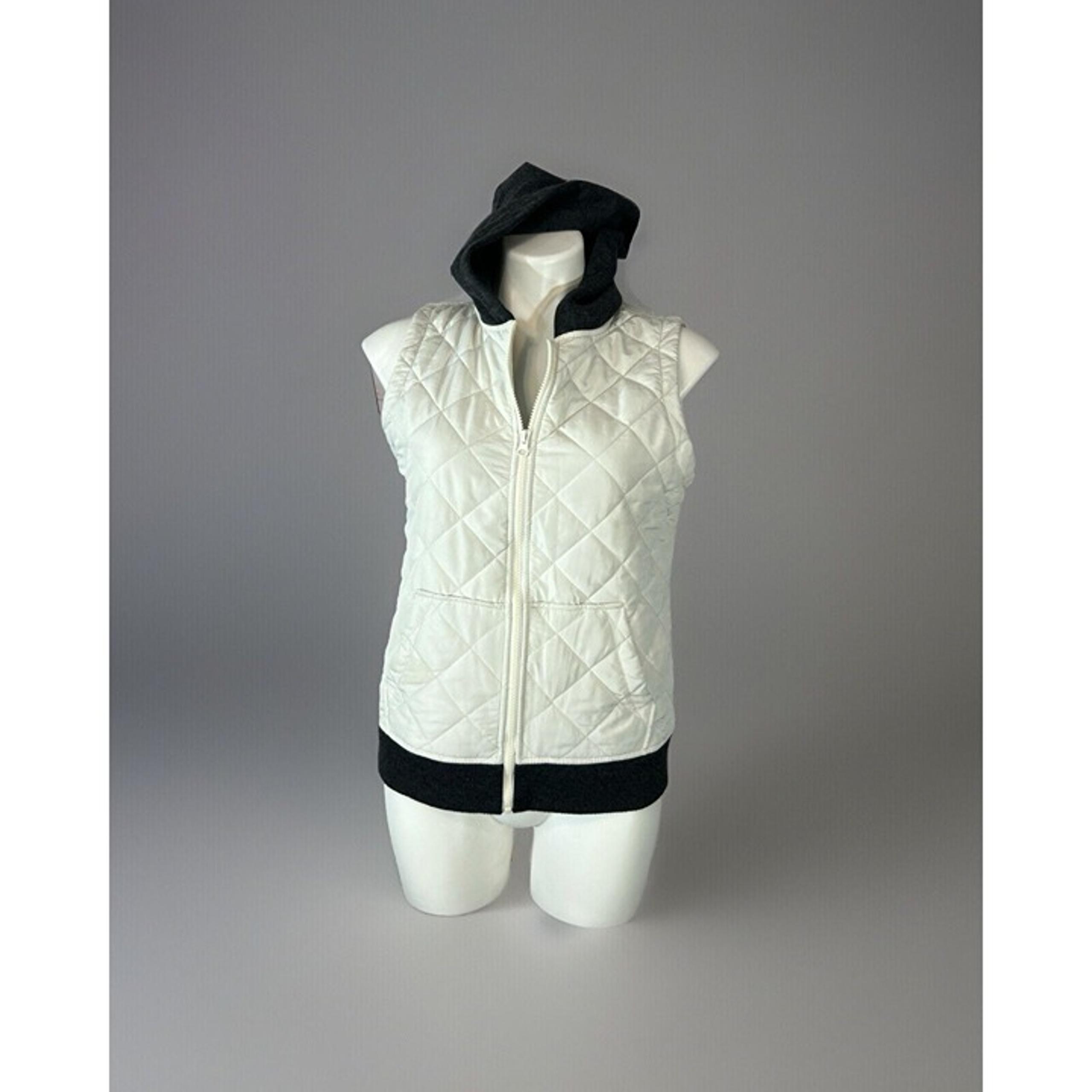 STYLE & CO SPORT Quilted Puffer Vest Sleeveless Jacket White Gray Hooded Size S